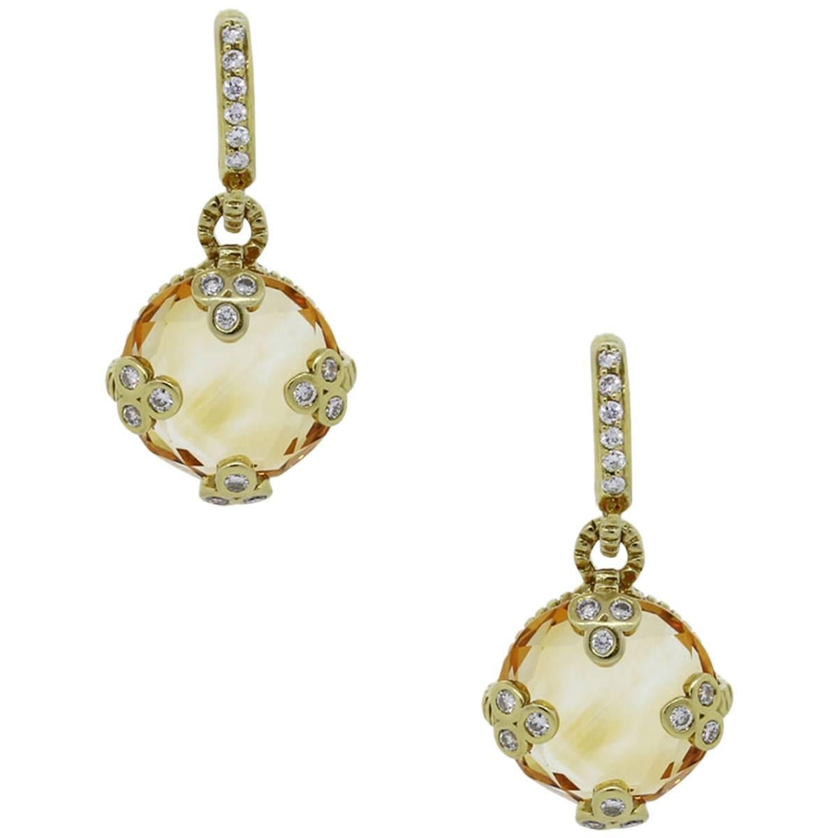 Judith Ripka Gold Citrine Diamond Earrings 