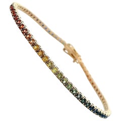 Alexander Beverly Hills 3.25ct Rainbow Sapphire Tennis Bracelet Yellow Gold