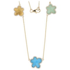 Halskette aus 14 Karat Gold mit blauem Topas, Mintquarz, Citrin, Amethyst und Diamanten