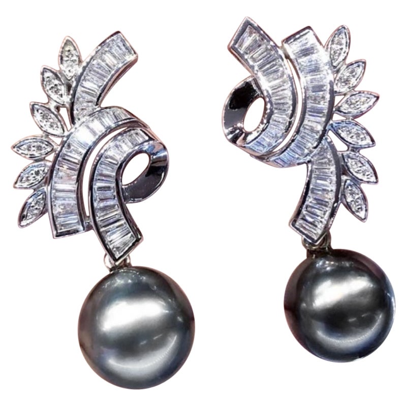 GIT Certified Tahitian Pearls 2.30 Carat Diamonds 18K Gold Earrings
