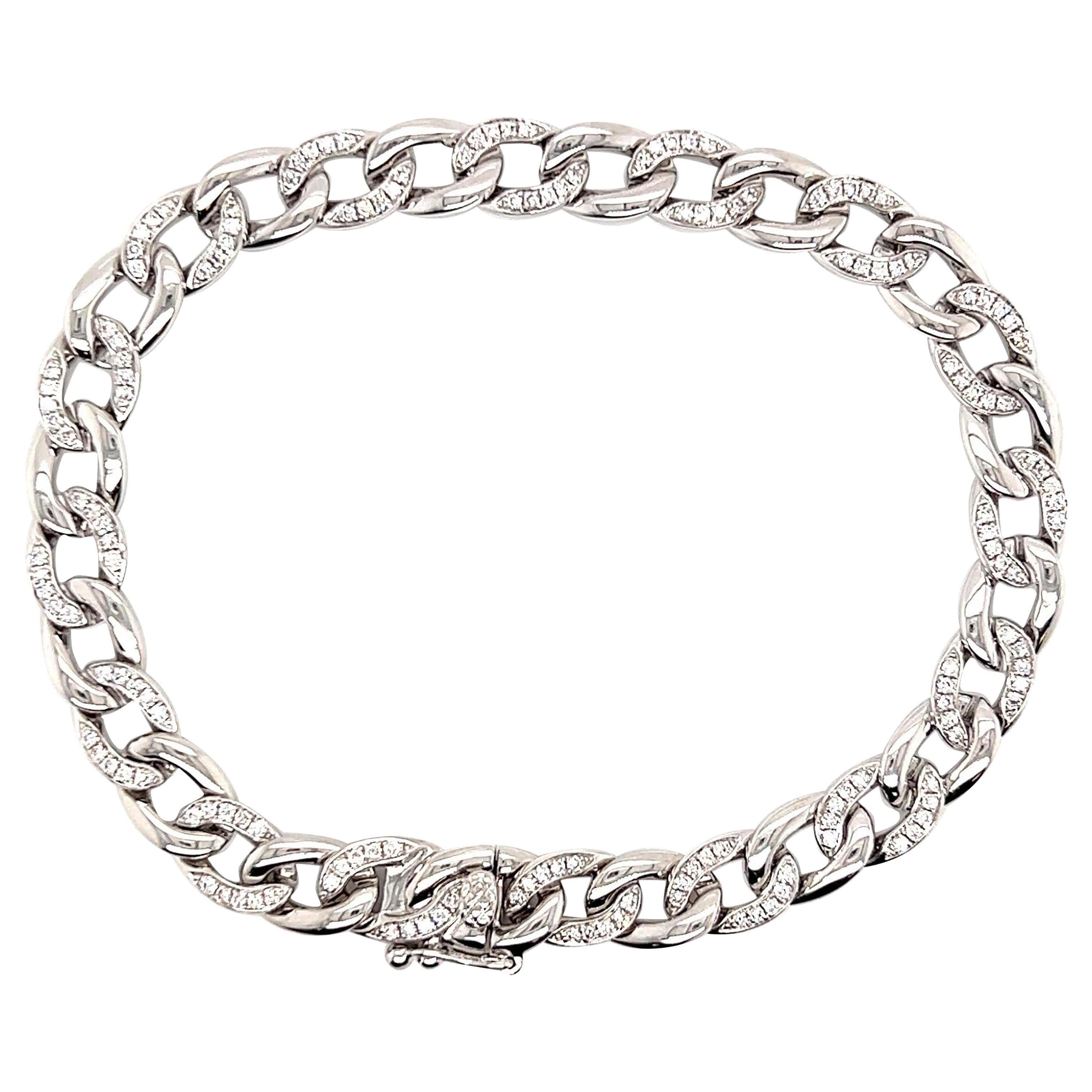 0.77 Carat Diamond Cuban Link Bracelet 18k White Gold
