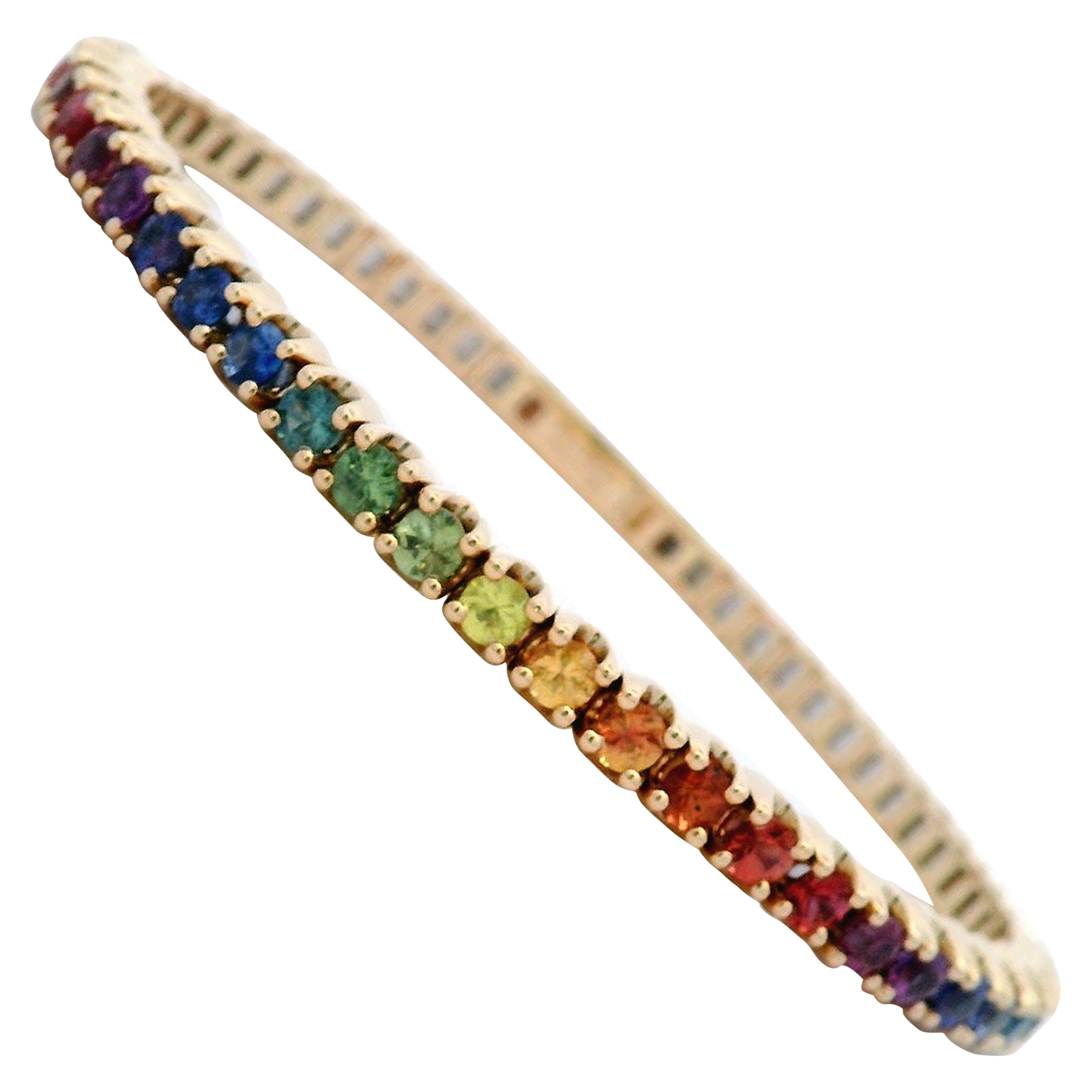 Alexander Beverly Hills Bracciale Tennis Flex con zaffiro arcobaleno da 3,72 carati in oro giallo