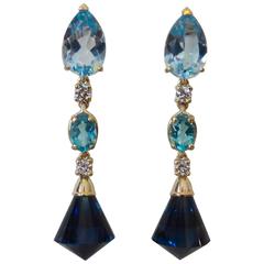 Michel Kneebone Aquamarine Apatite Diamond Blue Topaz Dangle Earrings