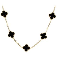 Van Cleef & Arpels Alhambra Black Onyx 10 Motif Necklace