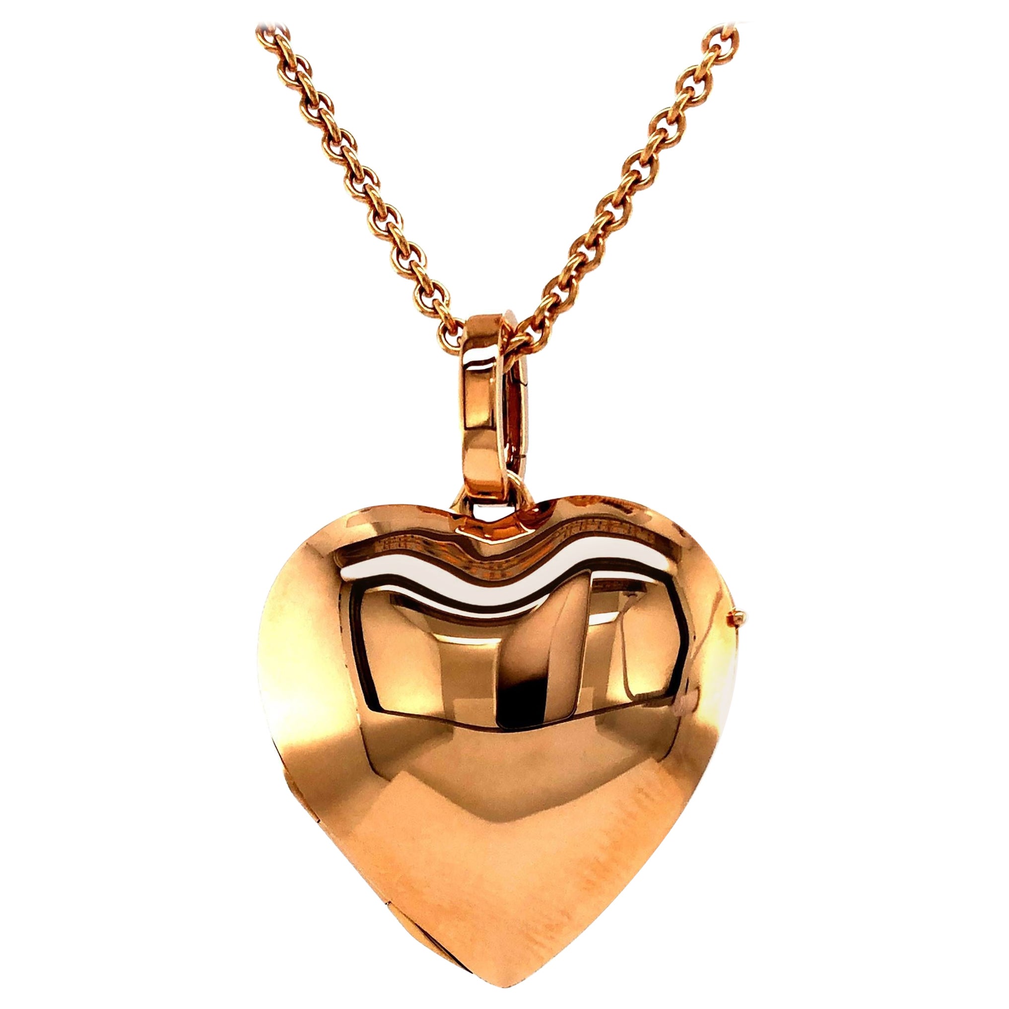Customizable Heart Polished Pendant Locket Necklace 18k Rose Gold 25 mm x 25 mm