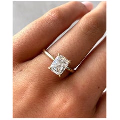 Anillo solitario de moissanita de corte cojín alargado Anillo de compromiso para mujer.