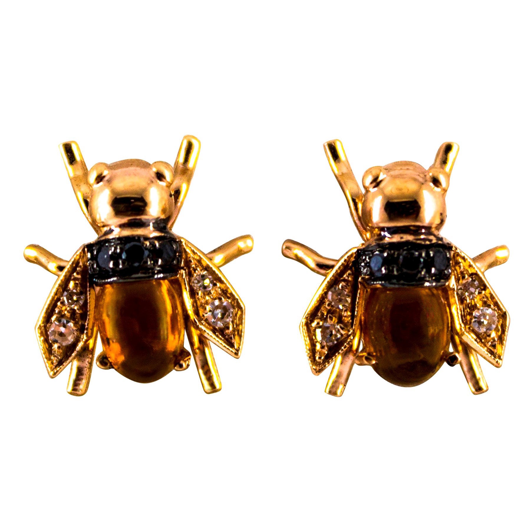 Ohrstecker " Bienen" im Jugendstil, 2,24 Karat Diamant, Citrin, Gelbgold, Citrin