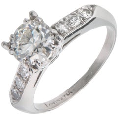 Vintage .90 Carat Transitional Cut Diamond Platinum Engagement Ring