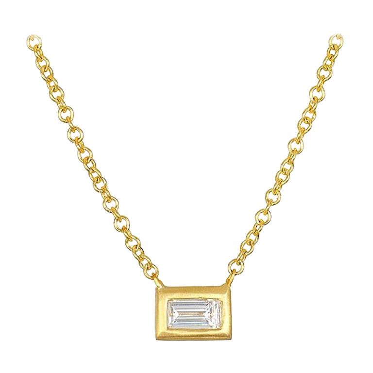 Faye Kim 18 Karat Gold Diamond Baguette Drop Necklace