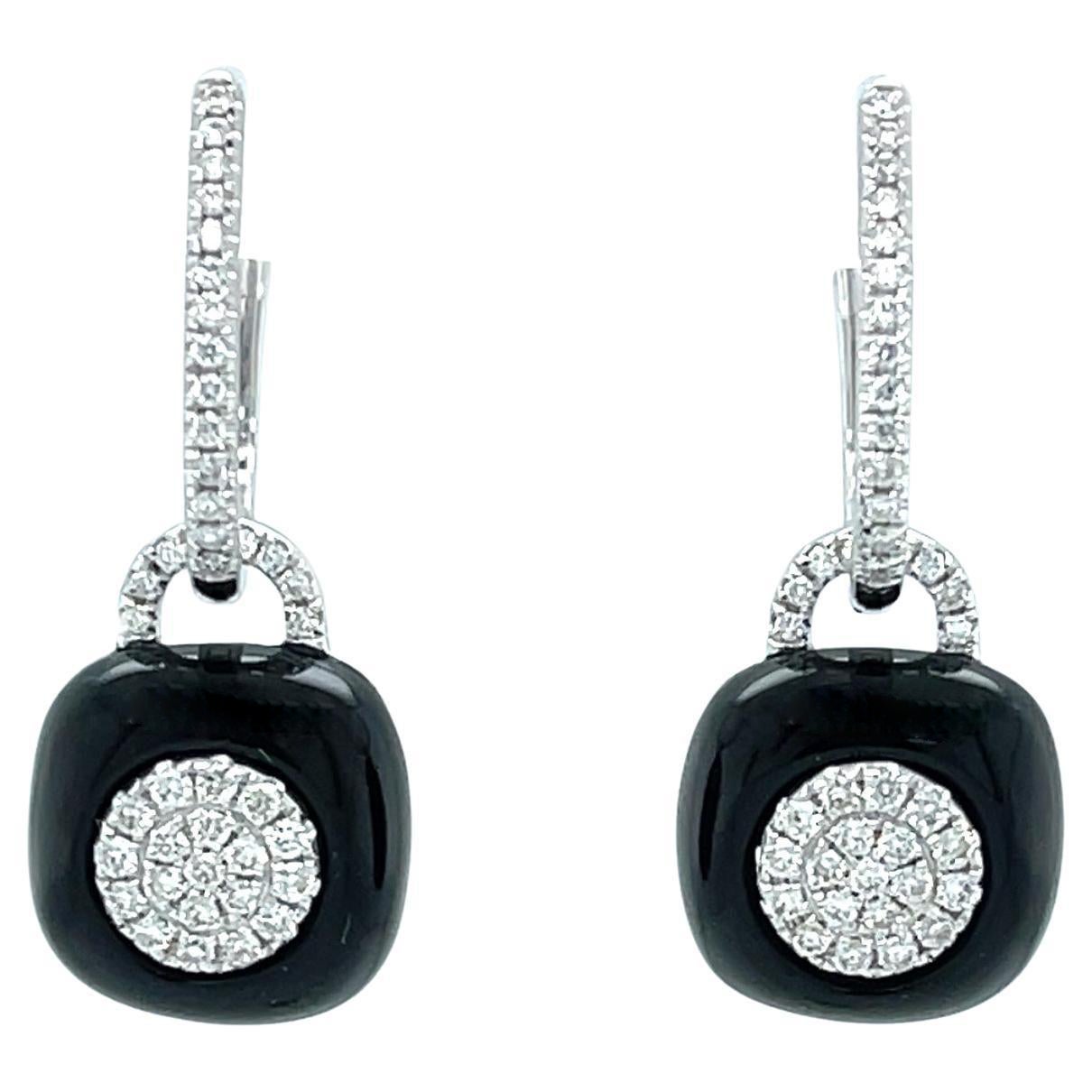 Ohrhänger aus 18 Karat Weißgold mit schwarzem Onyx und Diamant
