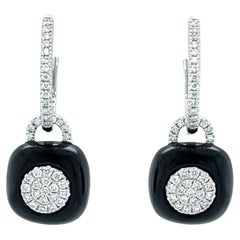 Black Onyx & Diamond, 18k White Gold Dangle Earrings