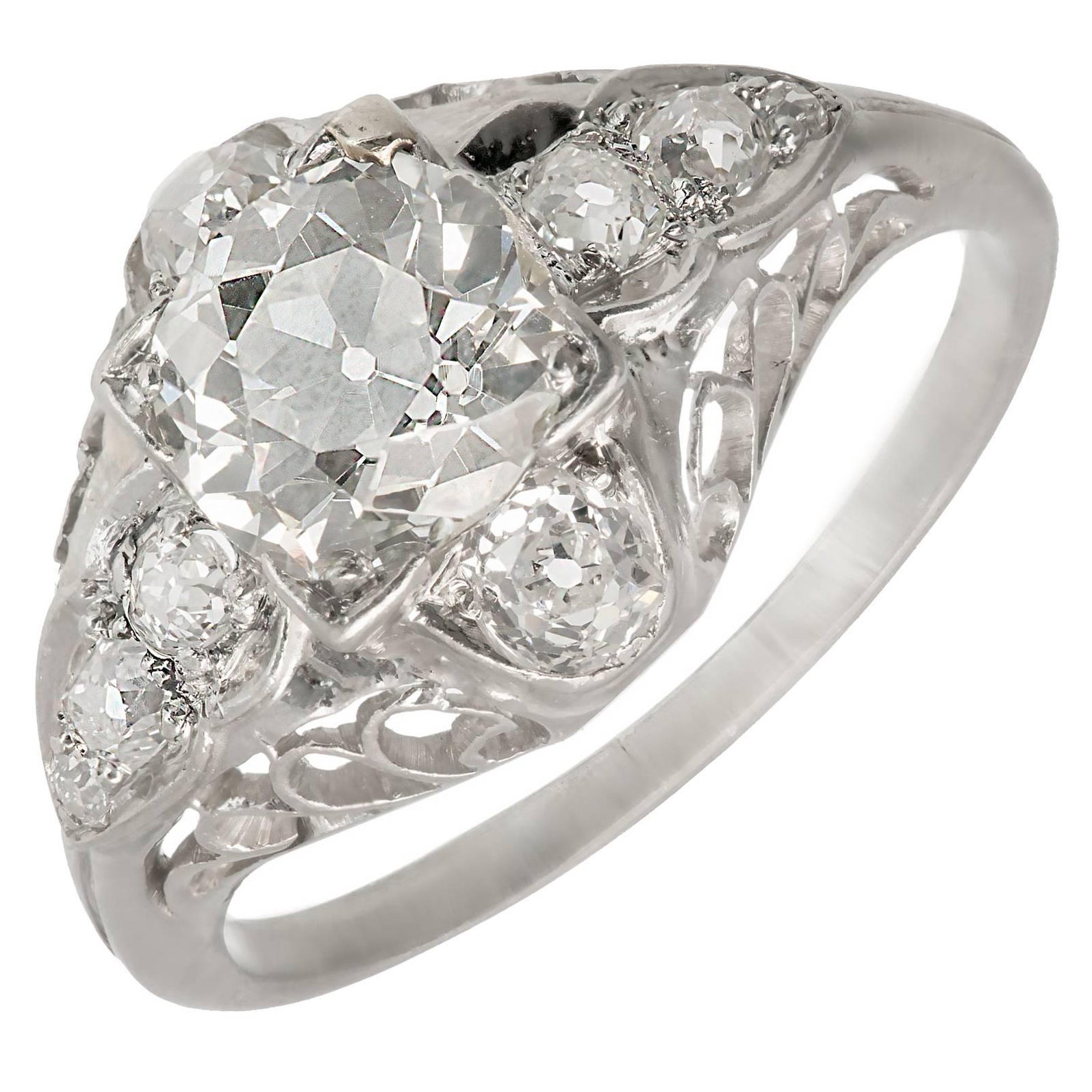 EGL Certified 1.40 Carat Victorian Diamond Filigree Platinum Engagement Ring