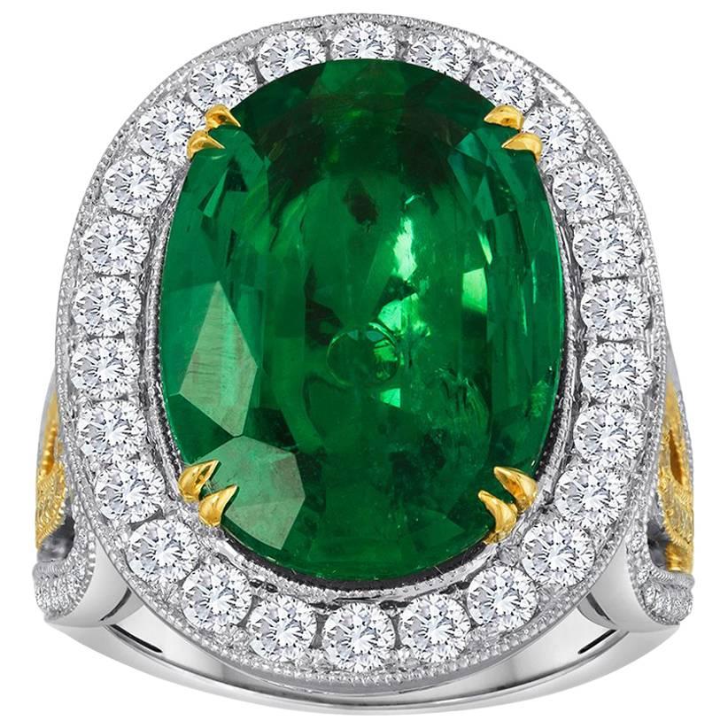 GIA Certified 9.01 Carat Oval Emerald Diamond Two Color Gold Ring