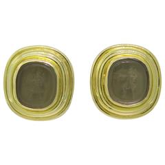 Elizabeth Locke Gold Venetian Glass Intaglio Earrings 2