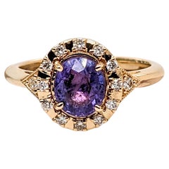 Bague ovale de 7 x 6 mm en or massif 14 carats avec saphir violet 1,5 carat et diamants extraits de la terre