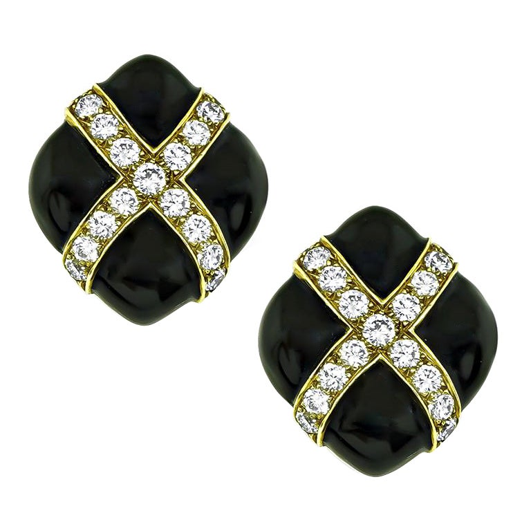 4.00ct Diamond Enamel Gold Earrings