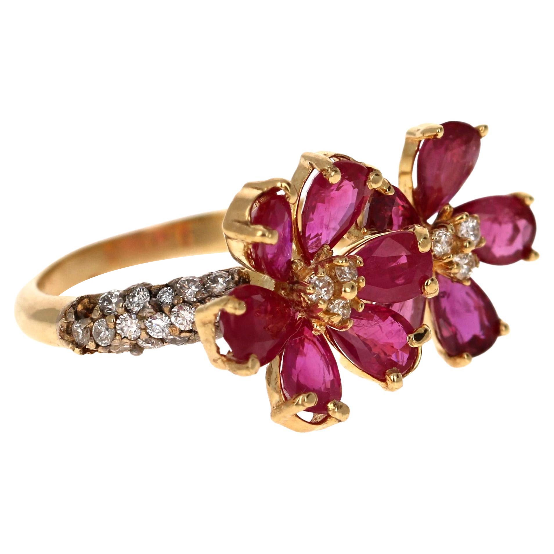 3.49 Carat Burmese Ruby Diamond 18 Karat Yellow Gold Cocktail Ring