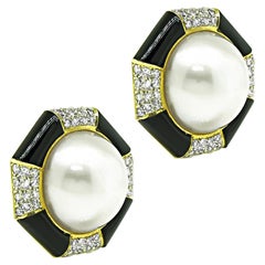 Pendientes de perlas de ónice con diamantes de 1,90 ct