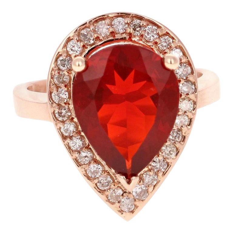 3.65 Carat Fire Opal Diamond 14 Karat Rose Gold Ring