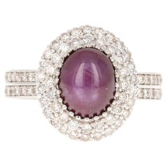 6.57 Carat Non Heated Cabochon Star Ruby Diamond Engagement Ring