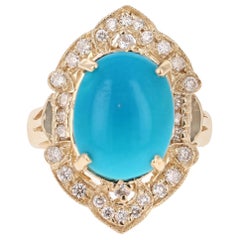Anillo de oro amarillo estilo art déco con diamantes turquesa de 5,33 quilates