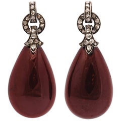 Stunning Garnet and Diamond Victorian Drop Earrings