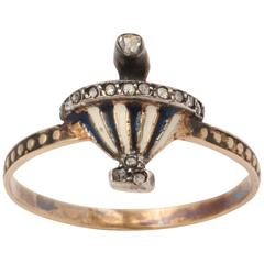 Lovely Mid Victorian Enameled Diamond Gold Urn Ring