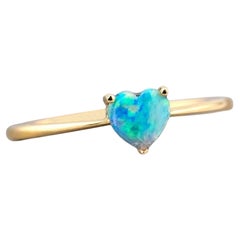 Minimalist Heart Shaped Solid Opal Engagement Ring 18K Yellow Gold