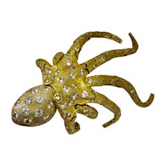 Octopus Bracelet Gilt Sterling Silver Cubic Zirconia Italy Vintage Retro Rare