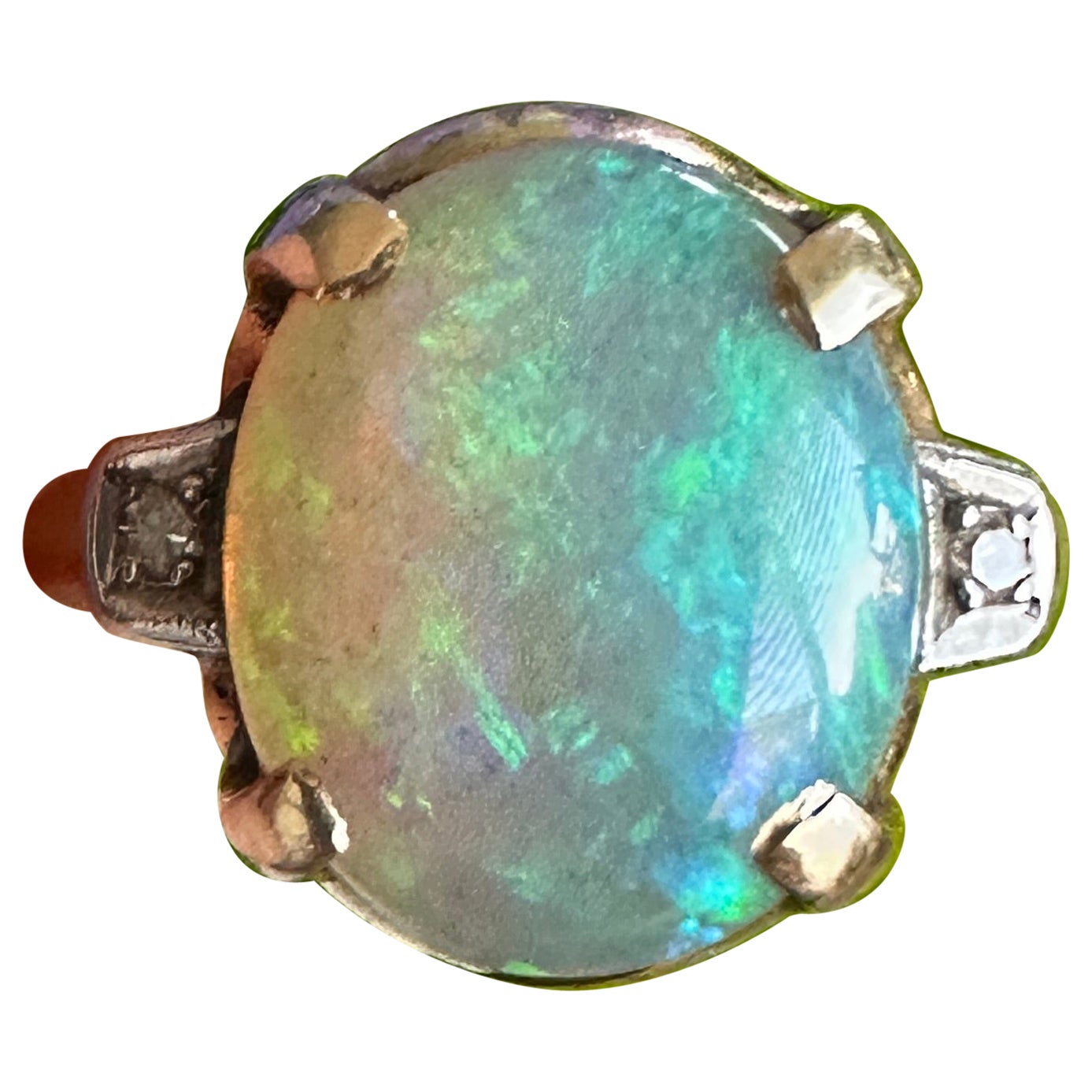 Vintage 1930's Opal Diamond 14K Gold Ring