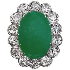 1920s Natural Jade Diamond Gold Cluster Ring 11