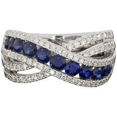 Round Sapphire Diamond Crossover X Band Ring 5