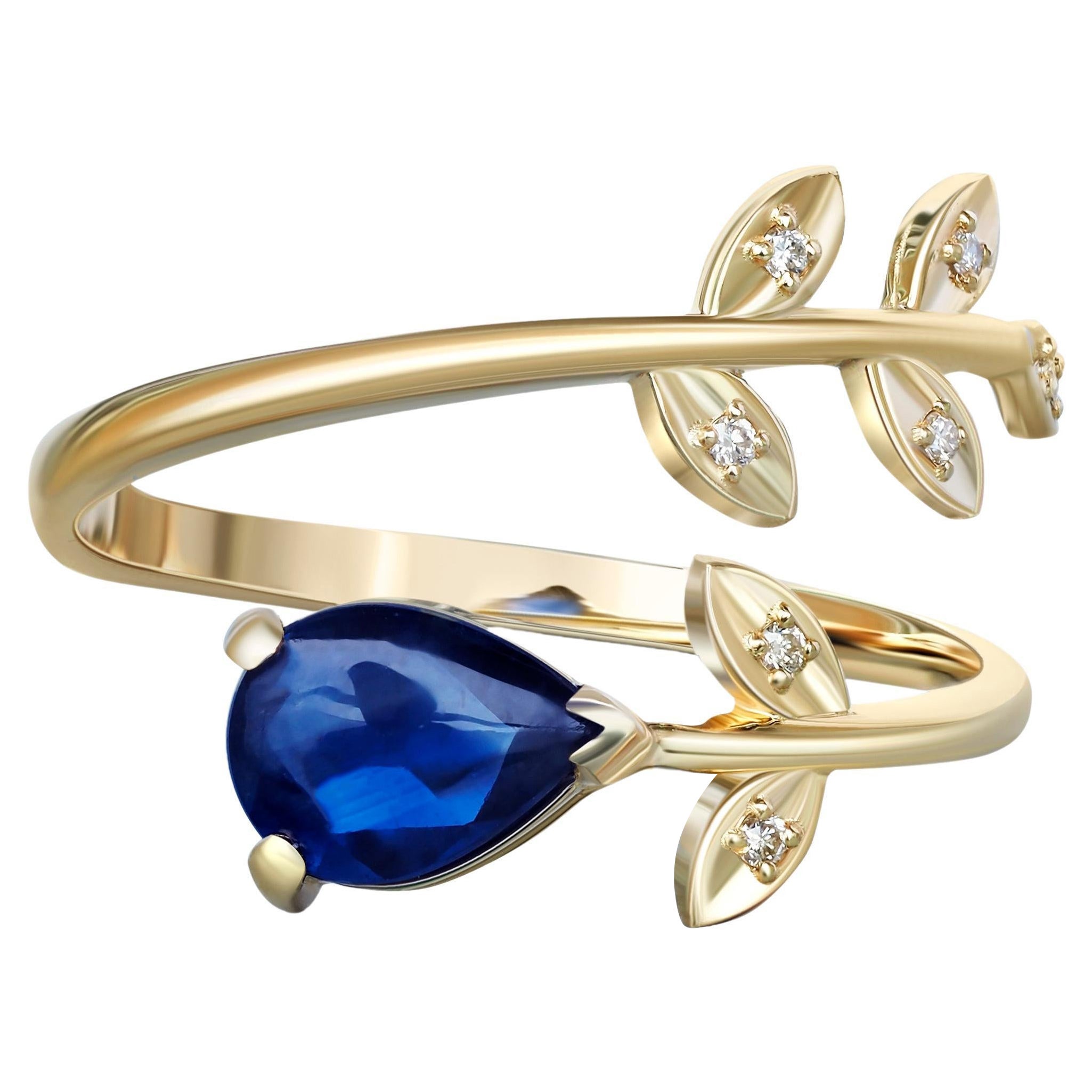 Pear sapphire 14k gold ring.