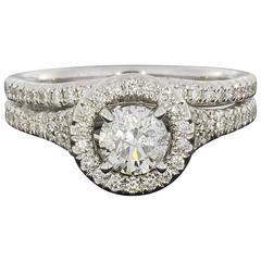 White Gold Round Diamond Halo Split Shank Engagement & Wedding Ring Set