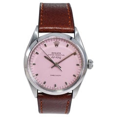 Rolex Edelstahl Air King mit maßgefertigtem, heißrosa Zifferblatt aus Edelstahl 1970er Jahre