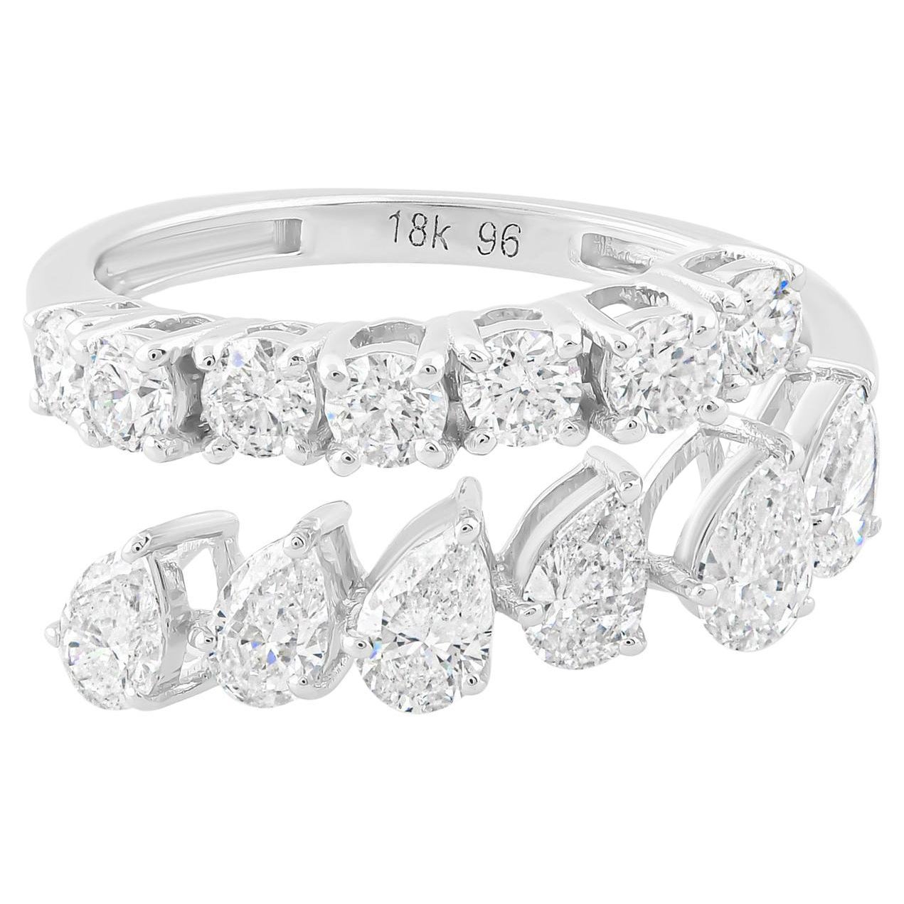 Real 1.52 Carat SI/H Pear Round Brilliant Cut Diamond Ring 14 Karat White Gold