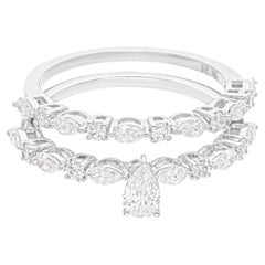 Diamante redondo pera natural de 0,99 quilates SI/H Dos anillos Joyas de oro blanco de 14 quilates