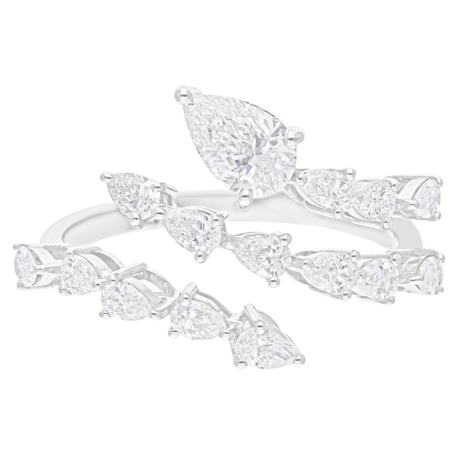 Anillo envolvente de diamantes talla pera brillante SI/H de 1,18 quilates Joyas de oro blanco de 14 quilates
