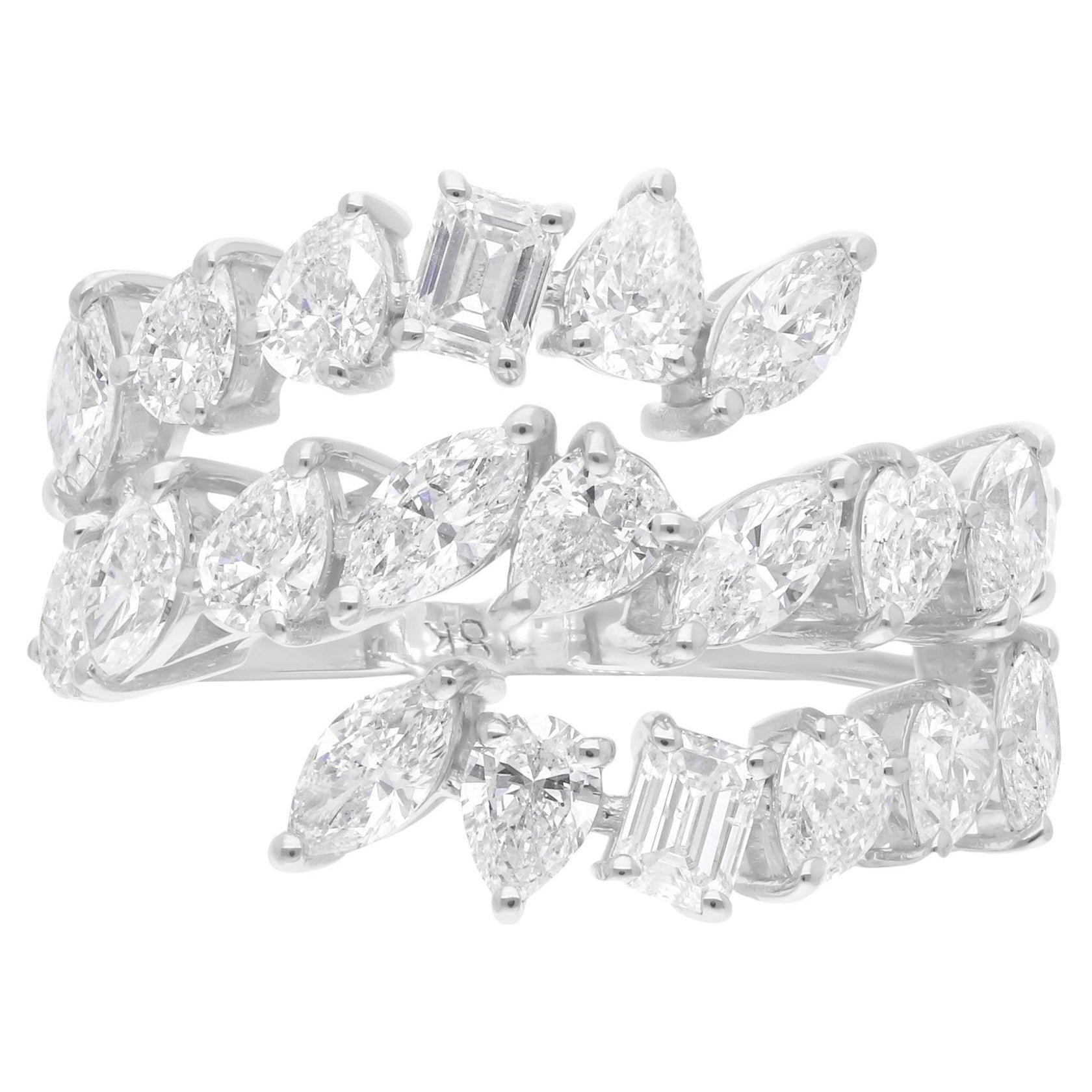 Real 2.73 Carat SI/H Multi Brilliant Cut Diamond Spiral Ring 14 Karat White Gold