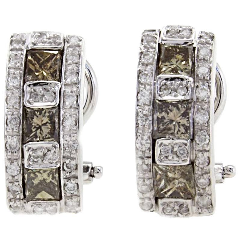  Diamond & Fancy Diamond Exagon Gold  Earrings
