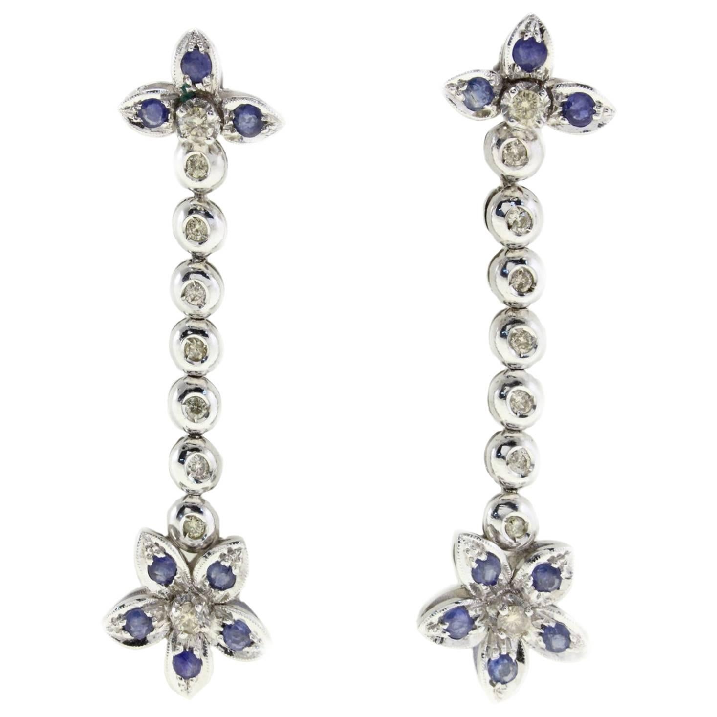 Diamond Sapphire Gold Earrings For Sale