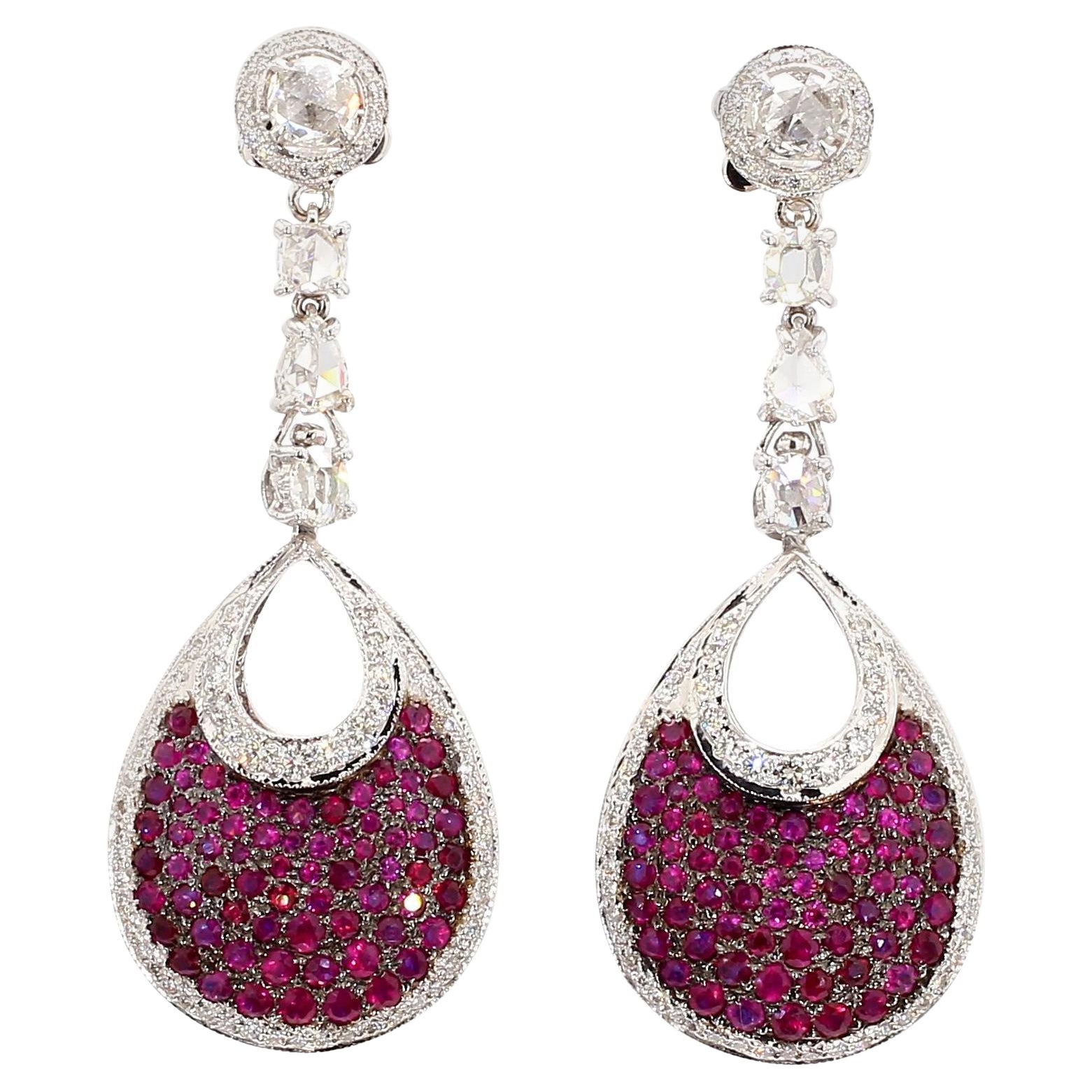 16 Carat Ruby and 4.42 Carat Diamond Double Color 18K Gold Earrings