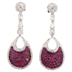 16 Carat Ruby and 4.42 Carat Diamond Double Color 18K Gold Earrings