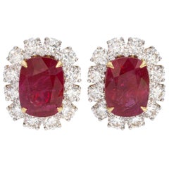 SSEF 11 Karat unbehandelter natürlicher burmesischer Rubin und Diamant 18K Gold Ohrringe, SSEF