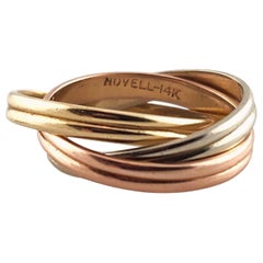 Anillo rodante Novell de oro amarillo, blanco y rosa de 14 quilates, tamaño 6,25 #19364