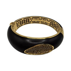 Vintage A Rare Roberto Coin 'Capri Plus' Ebony Wood & Diamond 18ct-18k Gold Bangle