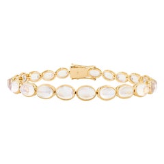 Pulsera de Tenis de Piedra Lunar Arcoiris Ovalada de 18,63 Quilates Elaborada en Oro Amarillo de 18k