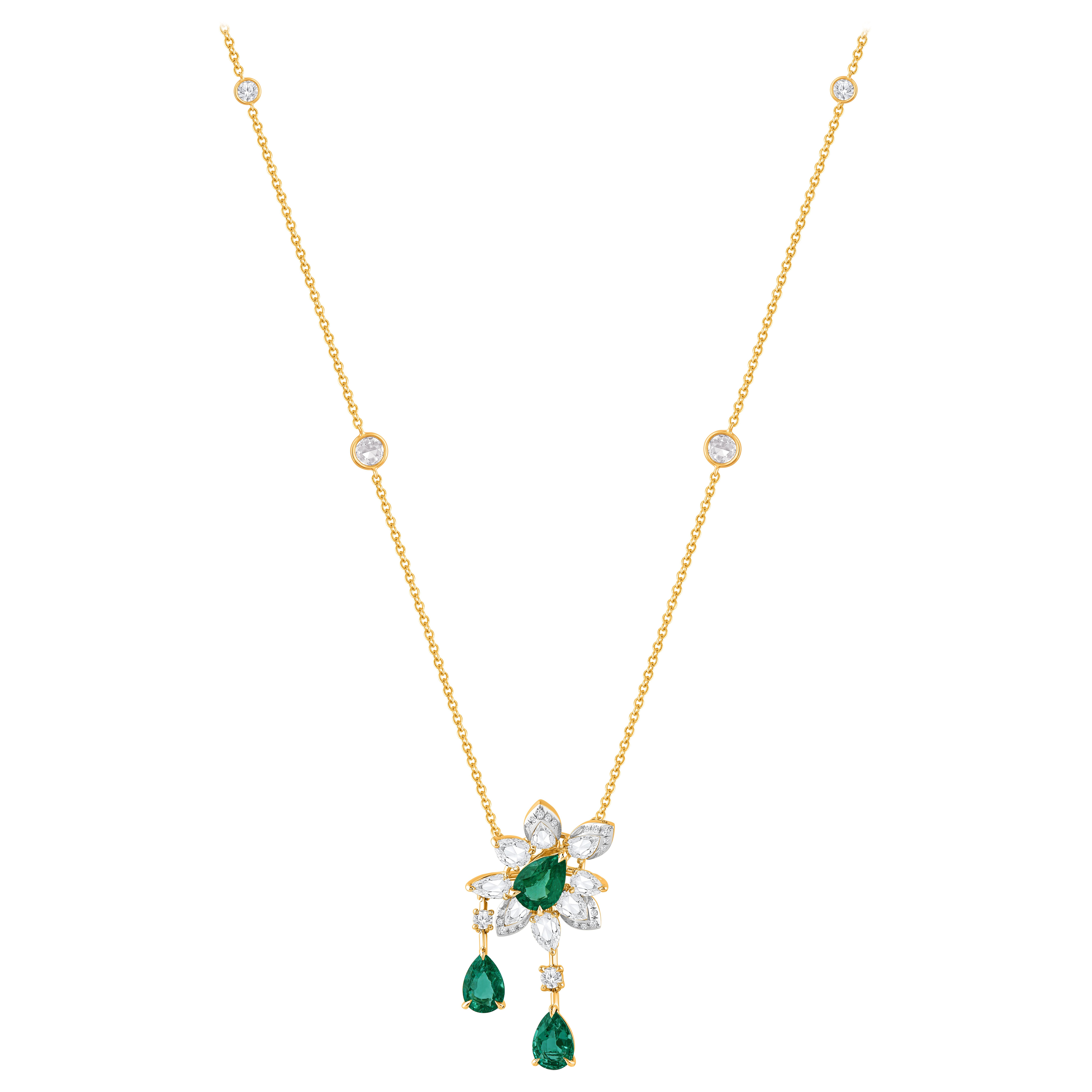HARAKH 1 1/4 CT Natural Colorless Diamond Emerald Cascade Pendant