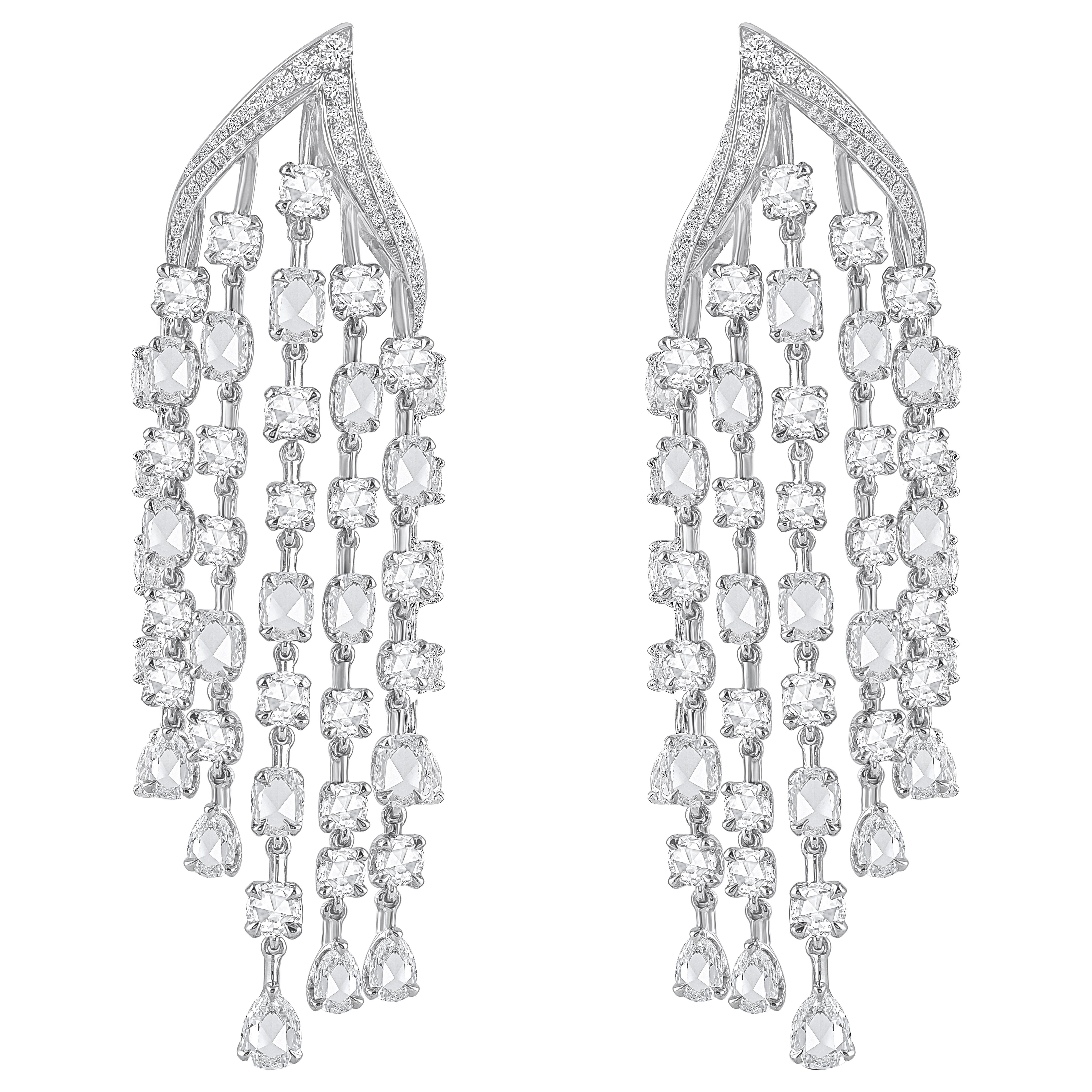 HARAKH 7 1/4 CT Brilliant and RoseCut Natural Colorless Diamond Cascade Earrings