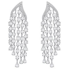 HARAKH Pendientes en cascada de diamantes incoloros naturales talla rosa y brillantes de 7 1/4 CT